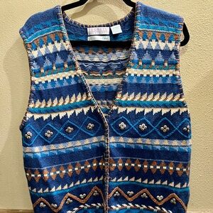 Vintage Segrets Sun Prints Orvis Knit Vest Blue Women’s Size Large